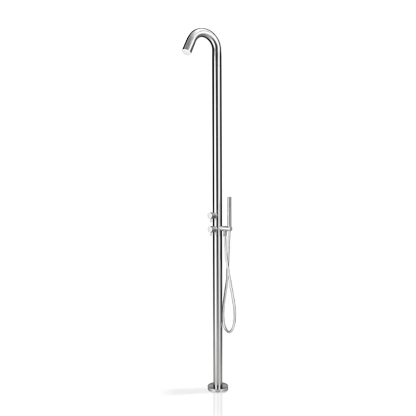Linki - Freestanding outdoor shower column in stainless-steel AISI 316L with mixer and shower-hand OUT002